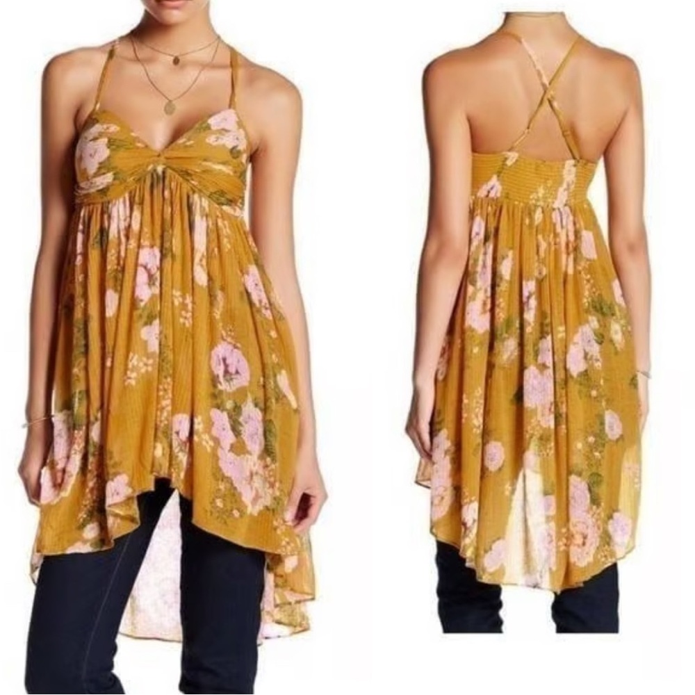 NWOT Free People Mustard Floral Tunic Top